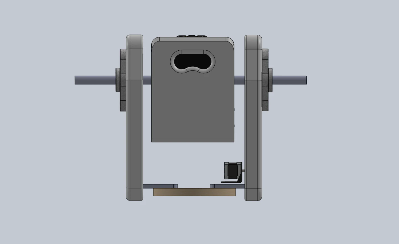 Front orthographic CAD view of the binocular assembly
